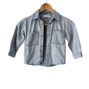 Zara Light Denim Blue Kids Jean Button Up Over Shirt 2/3 years